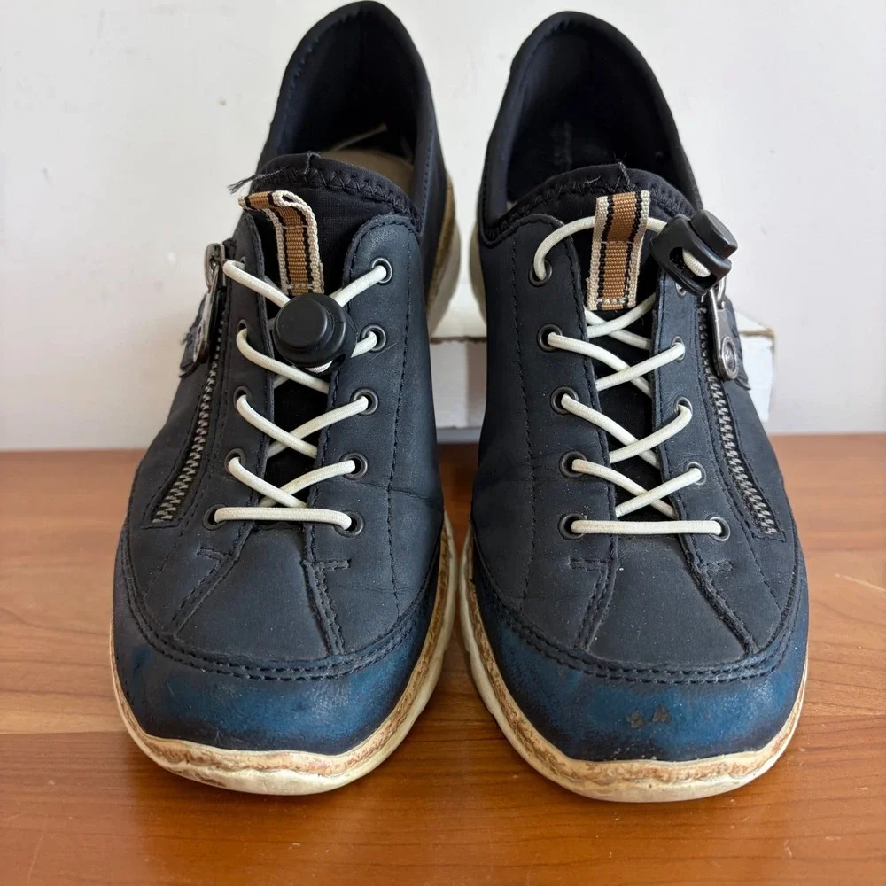 Rieker Antistress Navy Blue Bungee Zip Walking Shoes Sneakers Womens 38